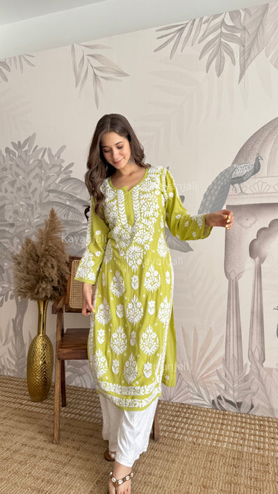 RAABTA PREMIUM DESIGNER LONG GREEN MODAL STRAIGHT KURTA
