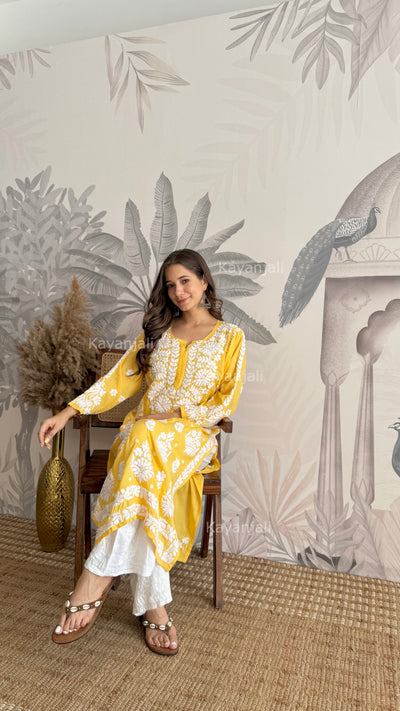 RAABTA PREMIUM DESIGNER LONG YELLOW MODAL STRAIGHT KURTA