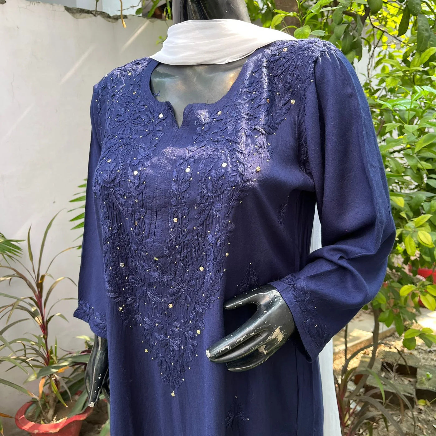 Naaz Blue Rayon Mukaish Kurta