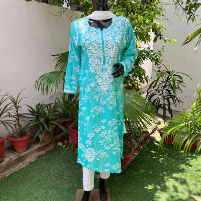 Pakizah Sea Green Long Mulmul Kurta