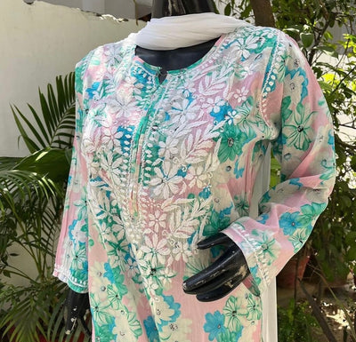 Heer Green Multi Color Mulmul Kurta