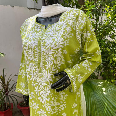 Pakizah Green Mulmul Long Kurta