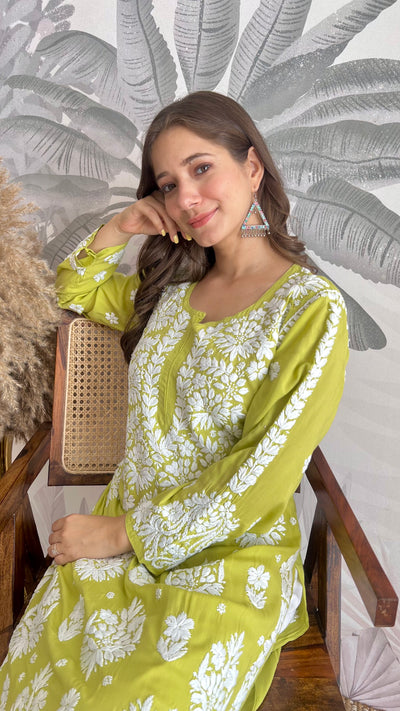 RAABTA PREMIUM DESIGNER LONG GREEN MODAL STRAIGHT KURTA
