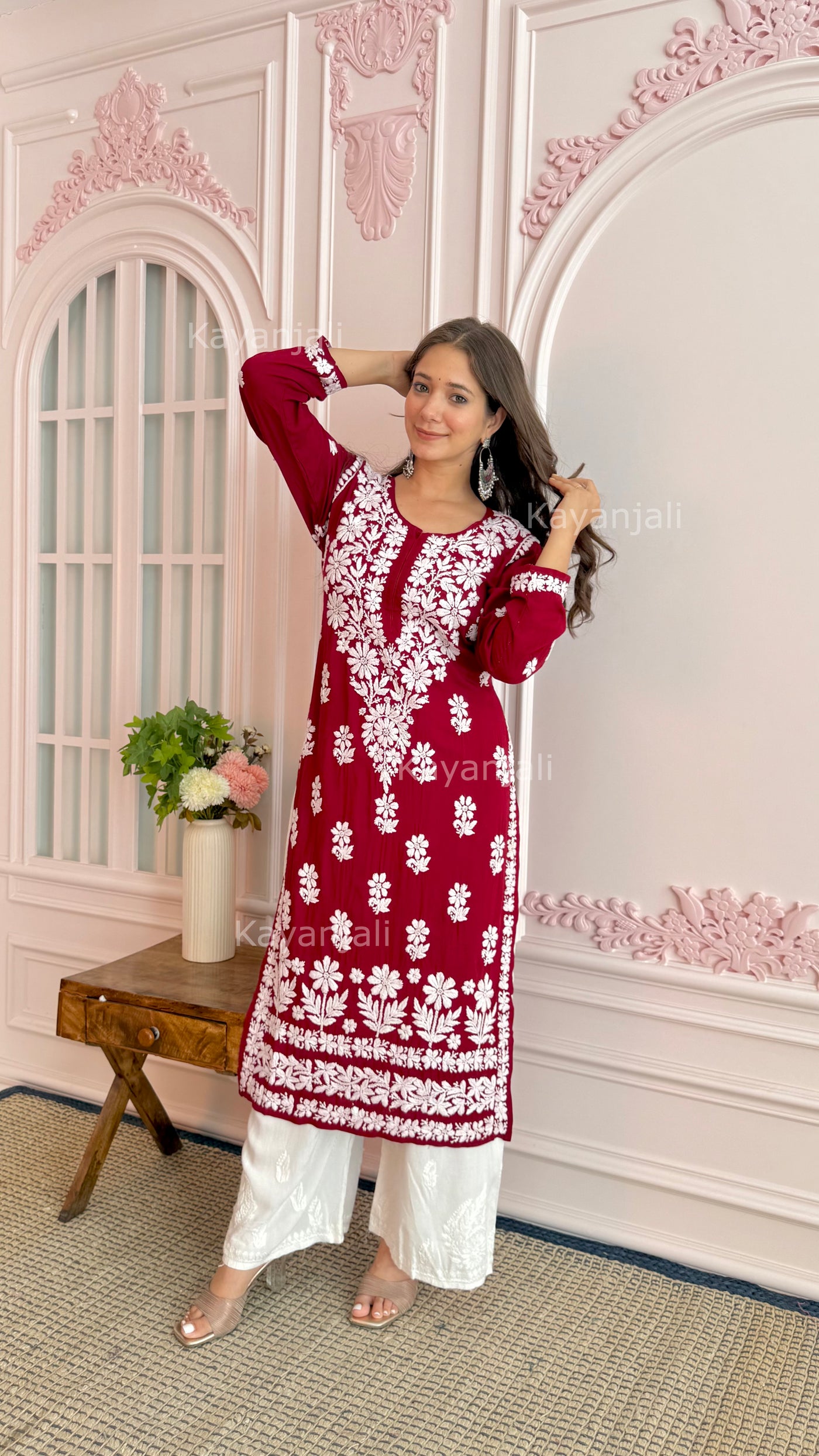 AAYAT PREMIUM MAROON LONG MODAL STRAIGHT KURTA