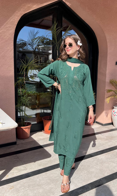 Chandani Premium Green Rayon Mukaish Work Kurta Set