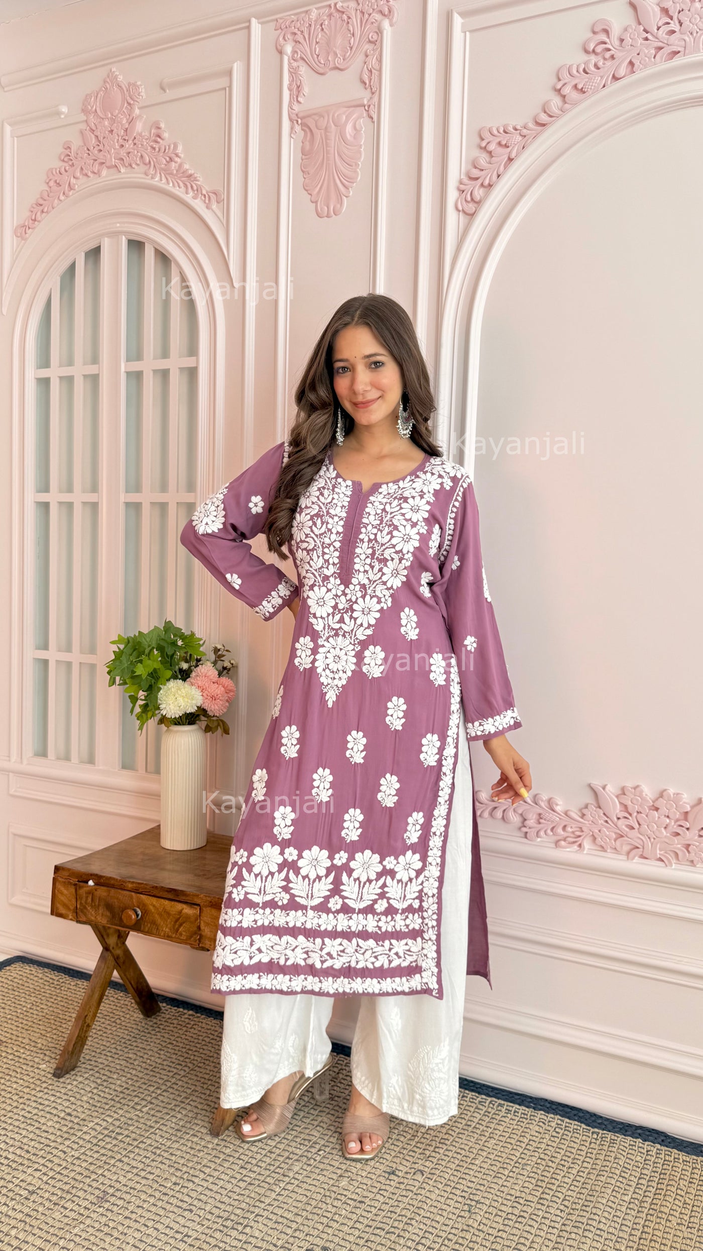 AAYAT PREMIUM MAUVE LONG MODAL STRAIGHT KURTA