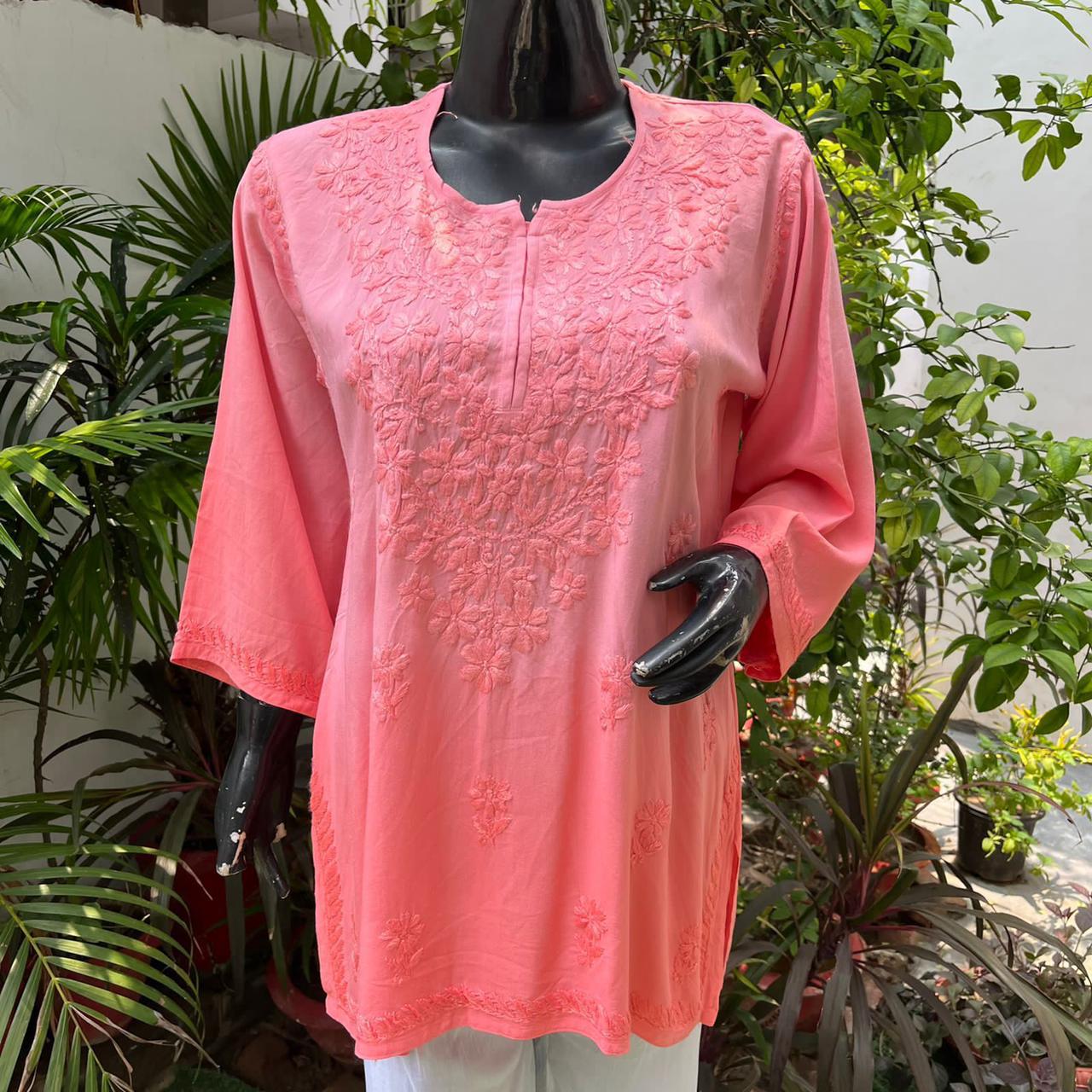 Raha Peach Ombre Short Rayon Kurta