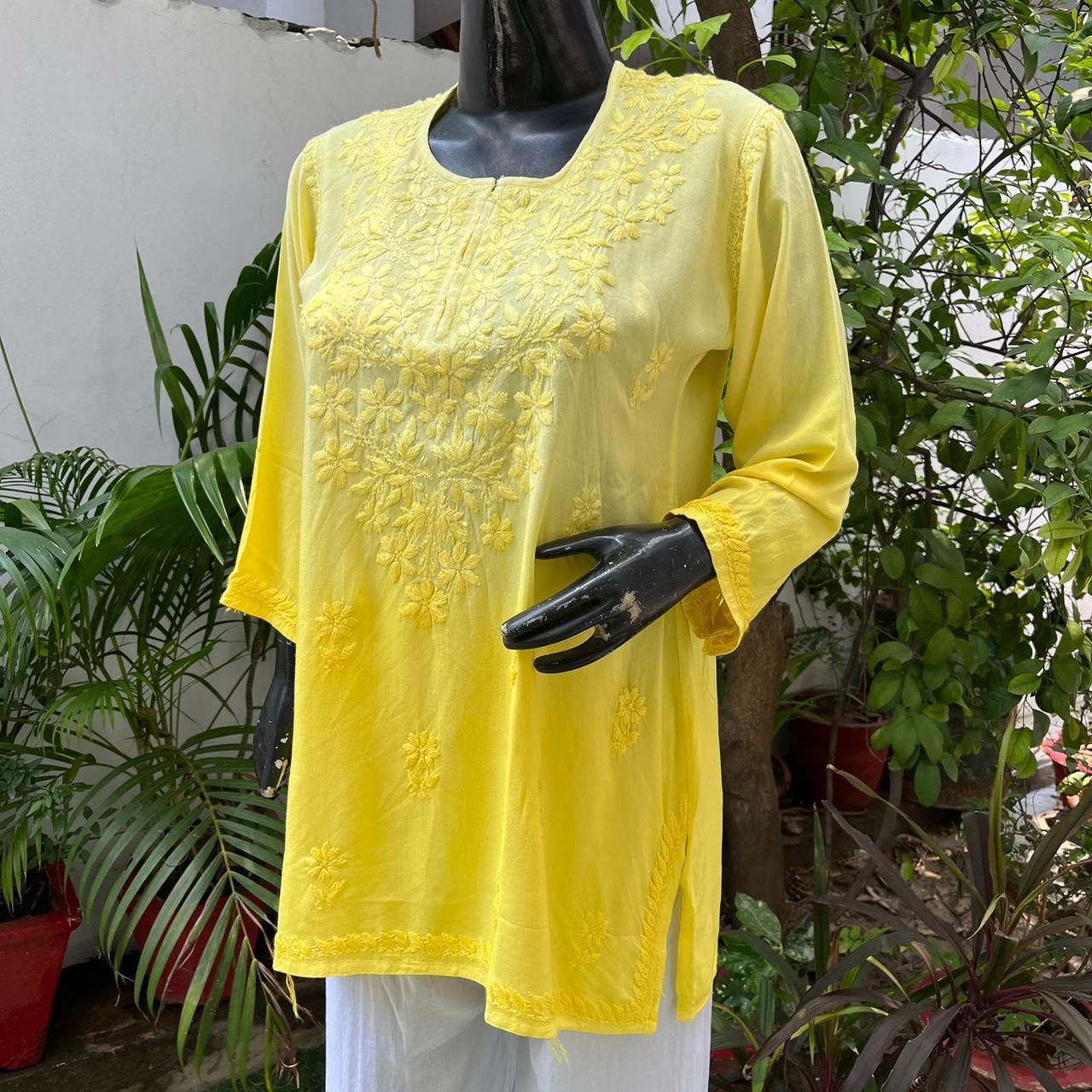 Raha Yellow Ombre Short Rayon Kurta
