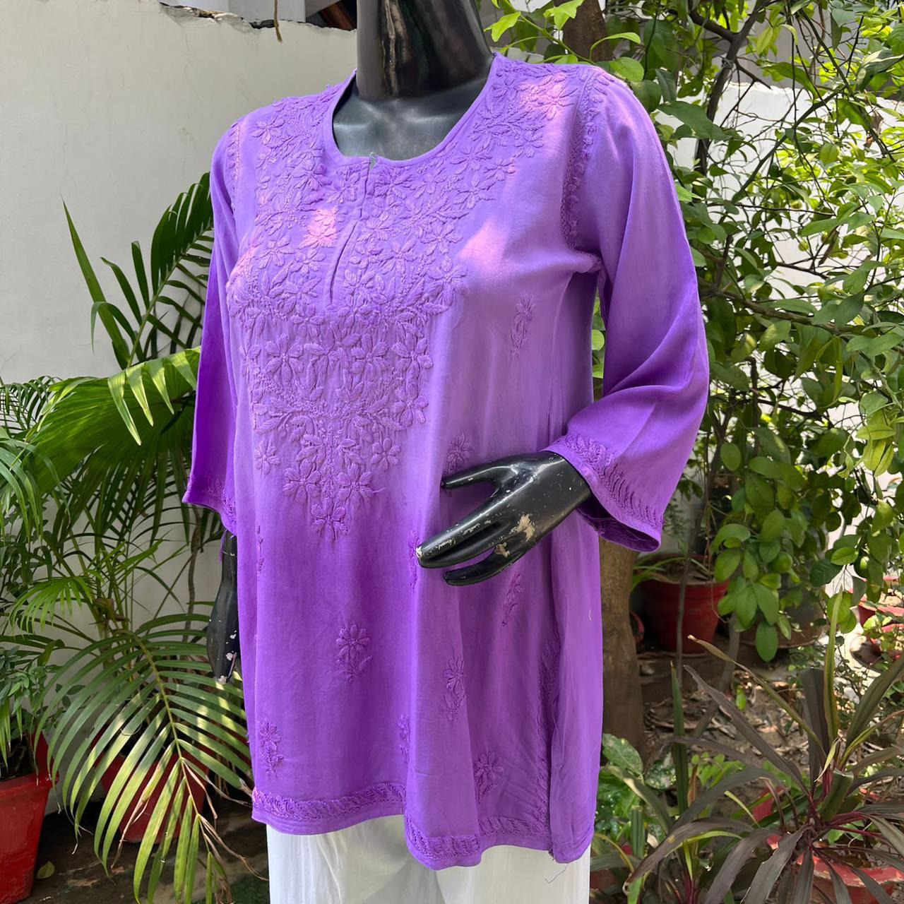 Raha Purple Ombre Short Rayon Kurta
