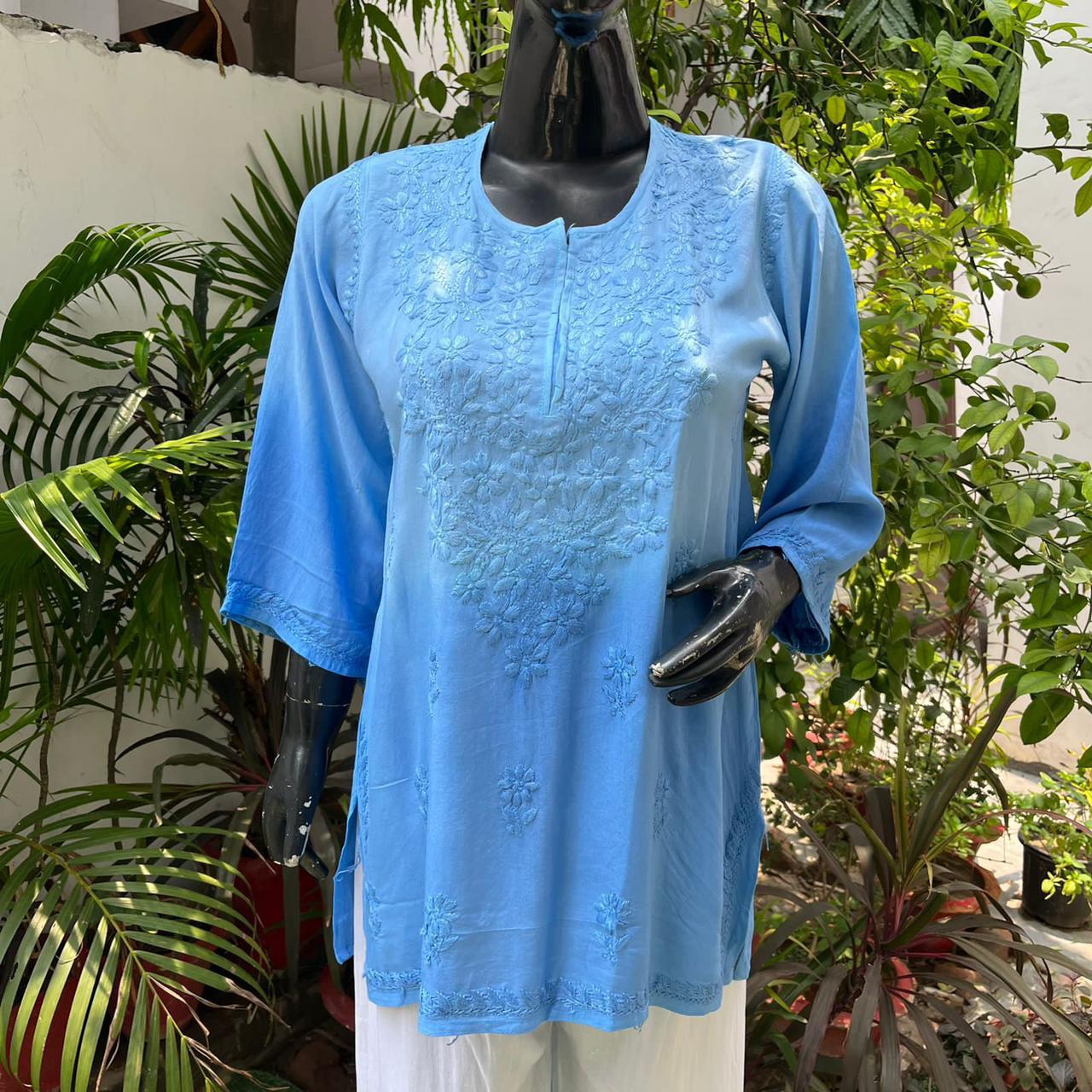 Raha Blue Ombre Short Rayon Kurta