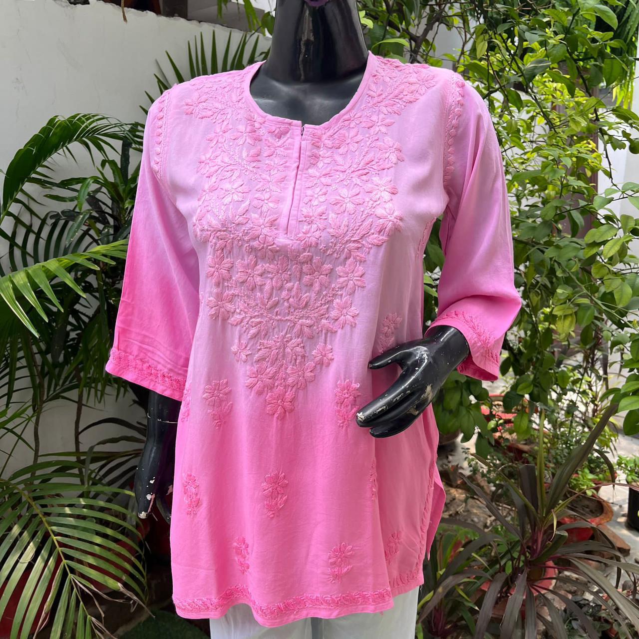 Raha Pink Ombre Short Rayon Kurta