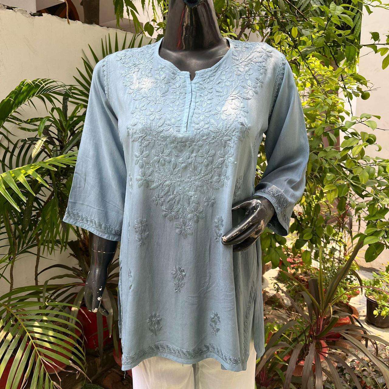 Raha Grey Ombre Short Rayon Kurta