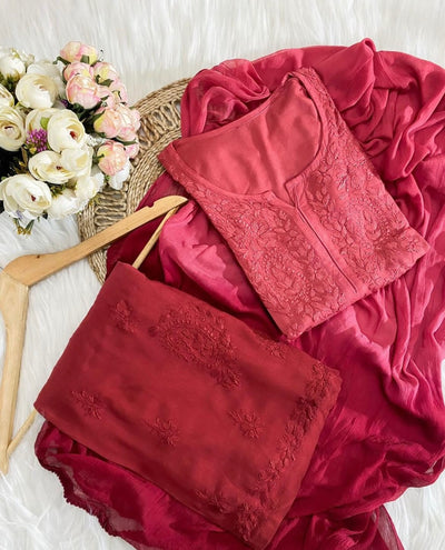 Heer Premium Handcrafted Ombre  Maroon Rayon Plazzo Set