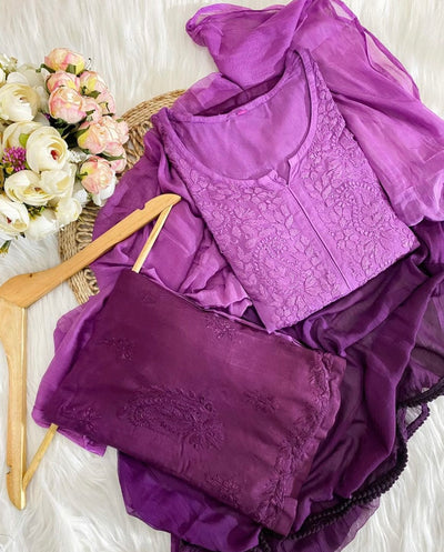Heer Premium Handcrafted Ombre Purple Rayon Plazzo Set