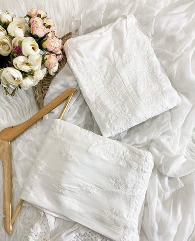 Heer Premium Handcrafted White Rayon Plazzo Set