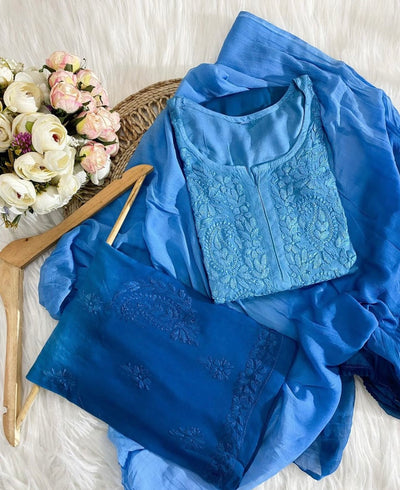 Heer Premium Handcrafted Ombre Blue Rayon Plazzo Set