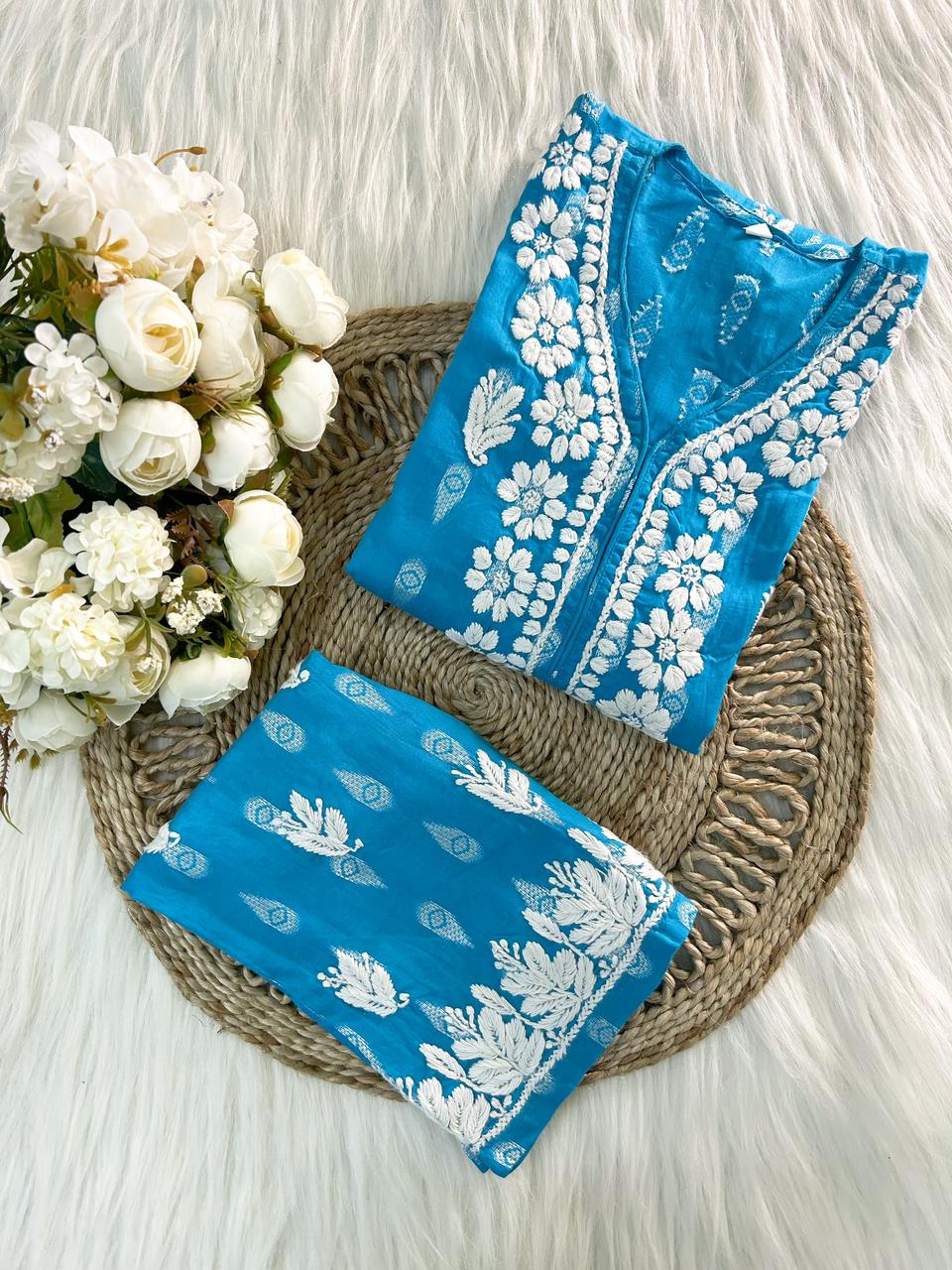 Aayat Designer Blue Kids Chikankari Plazzo Set
