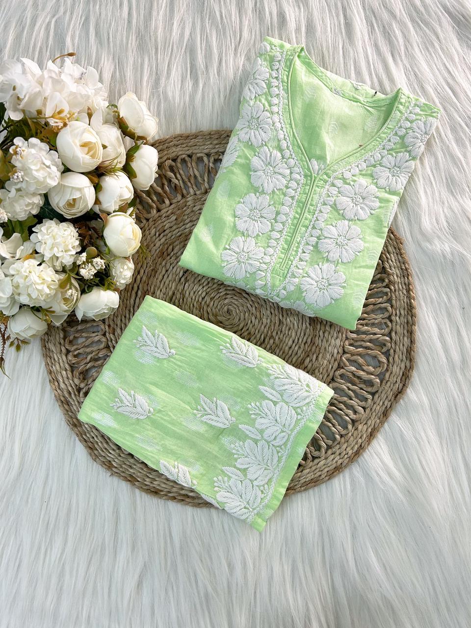 Aayat Designer Pista Green Kids Chikankari Plazzo Set