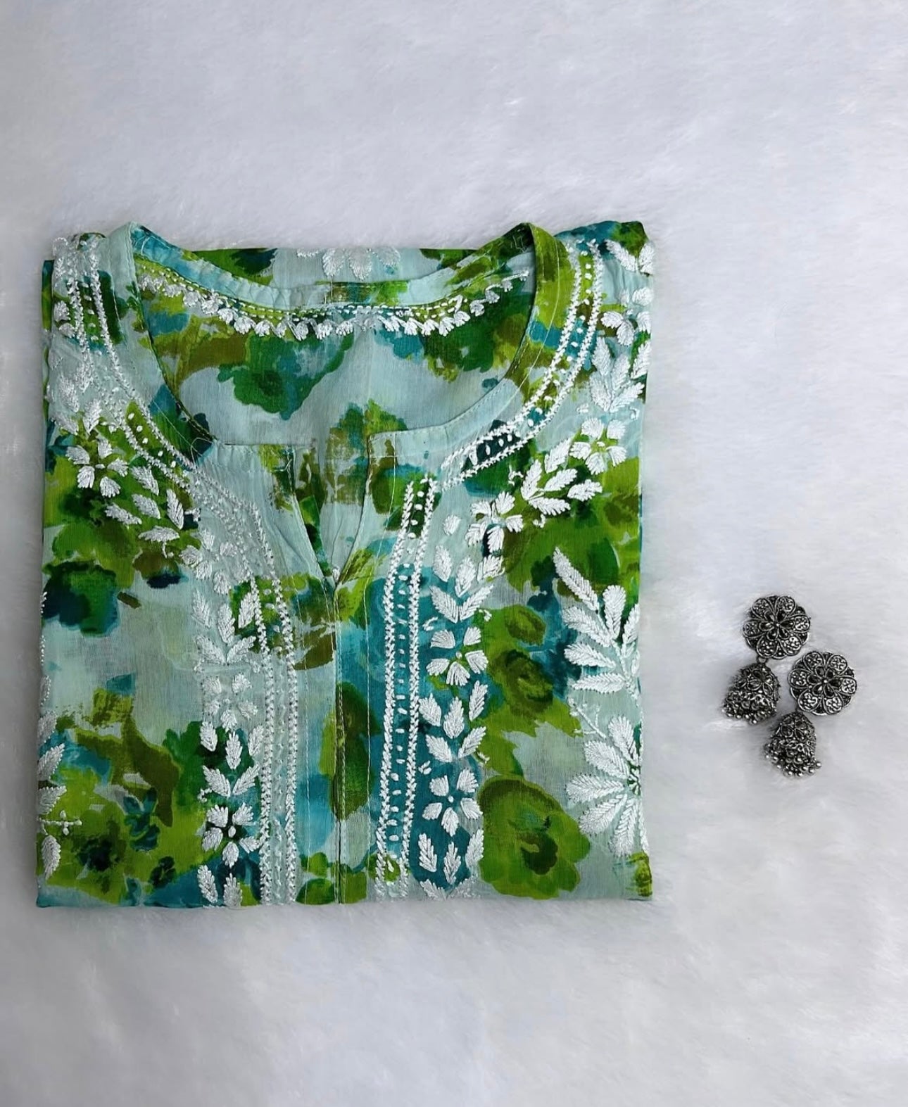 HOOR LONG MULMUL CHIKANKARI KURTA