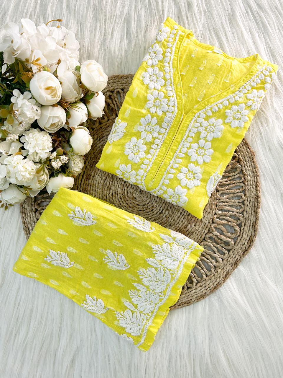 Aayat Designer Yellow Kids Chikankari Plazzo Set
