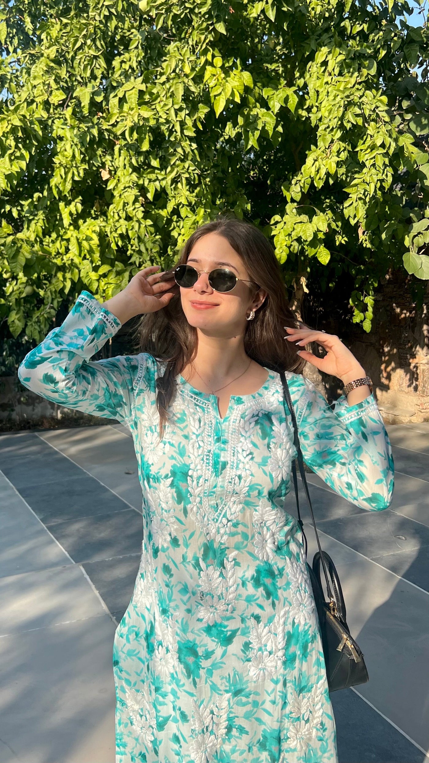 Hoor Sea Green Mulmul Chikankari Kurta And Pant Set