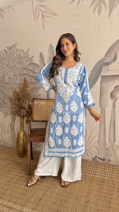 RAABTA PREMIUM DESIGNER LONG POWDER BLUE MODAL STRAIGHT KURTA