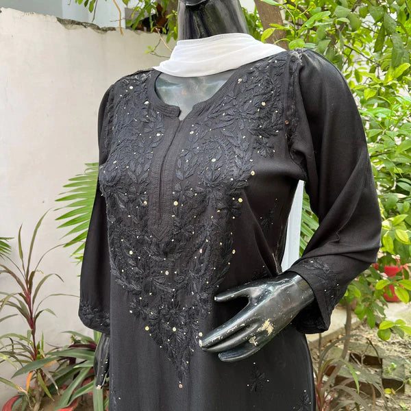 Naaz Black Rayon Mukaish Kurta