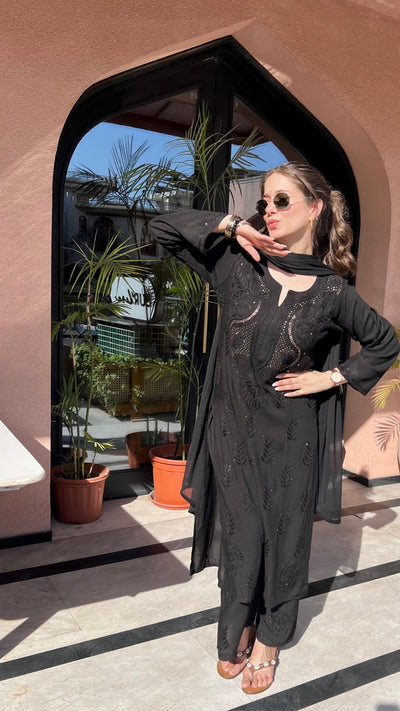 Chandani Premium Black Rayon Mukaish Work Kurta Set