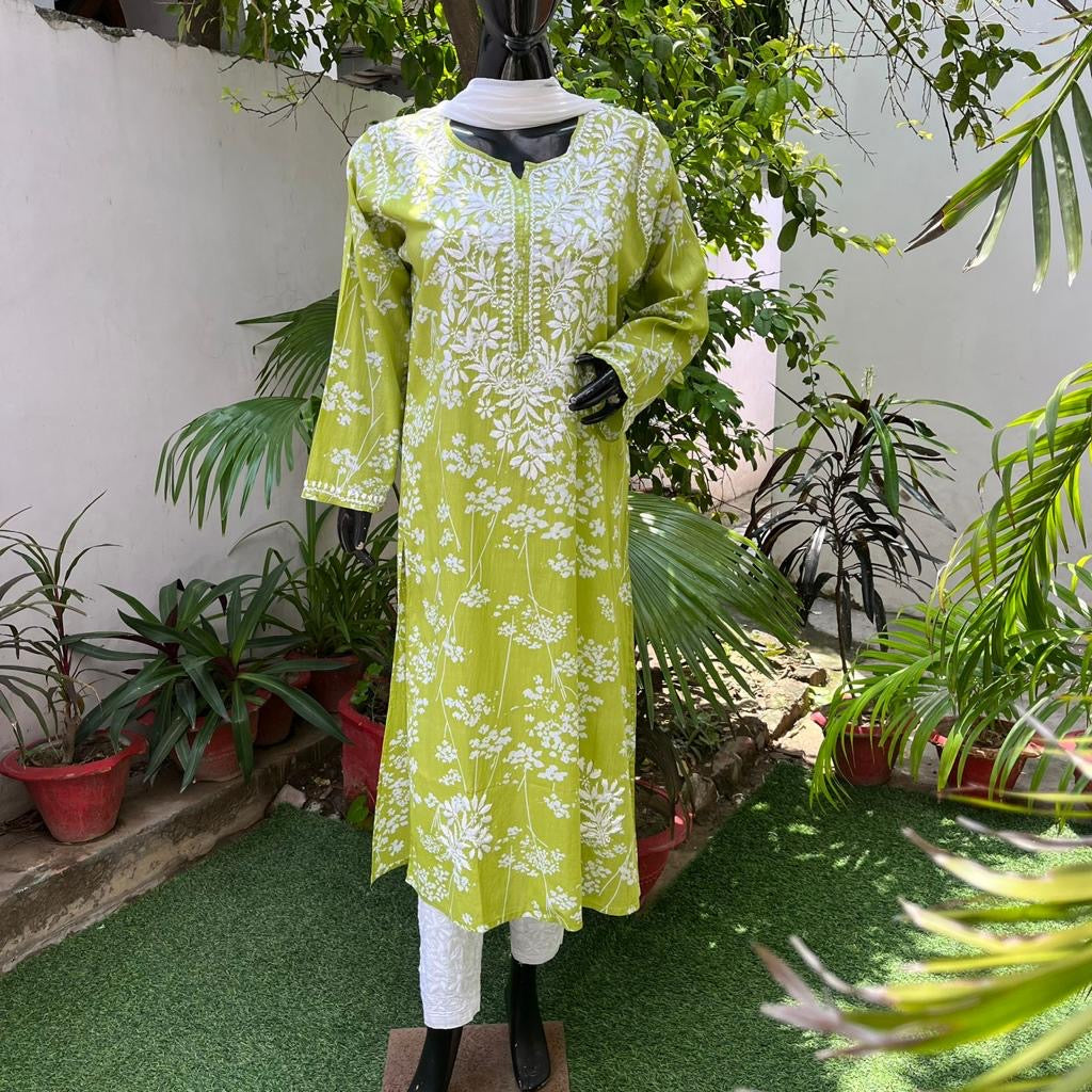 Pakizah Green Mulmul Long Kurta
