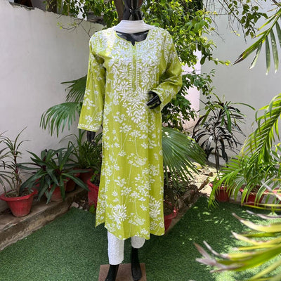 Pakizah Green Mulmul Long Kurta