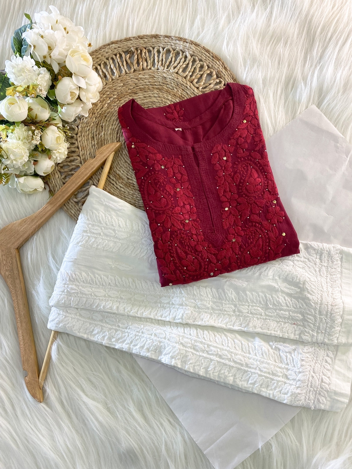 Naaz Rayon Maroon Mukaish Work Kurta And Pant Set