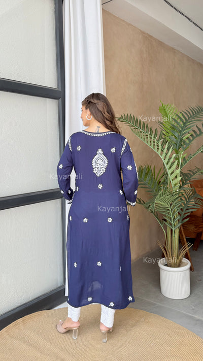 Ranjha Premium Blue Long Modal Straight Kurta