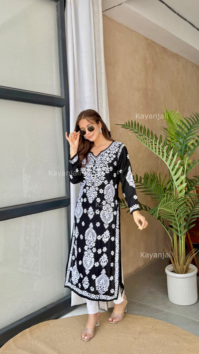 Ranjha Premium Black Long Modal Straight Kurta