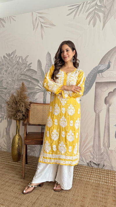 RAABTA PREMIUM DESIGNER LONG YELLOW MODAL STRAIGHT KURTA