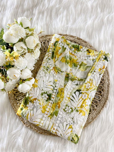 Heer Long Yellow Mulmul Chikankari Kurta