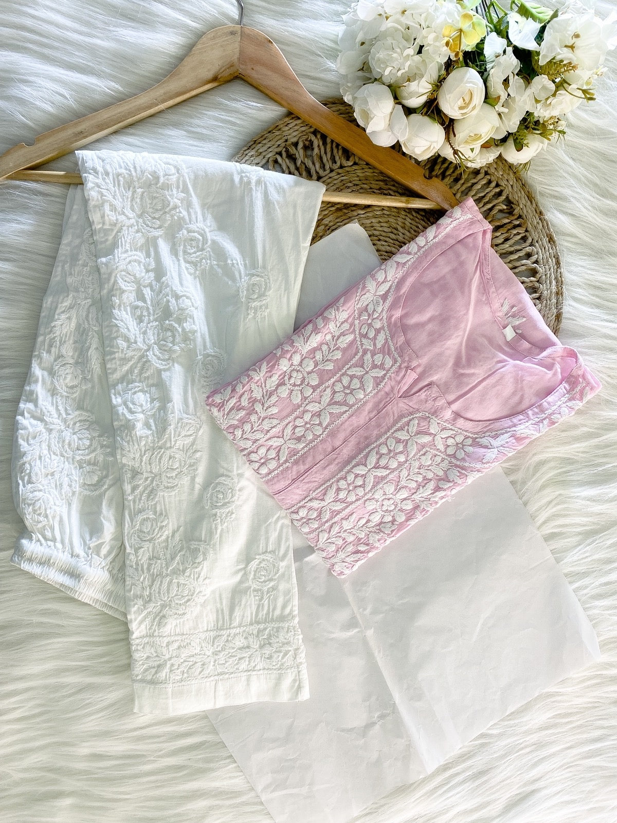 NAZAKAT HANDCRAFTED Pink MODAL KURTA AND PANT SET