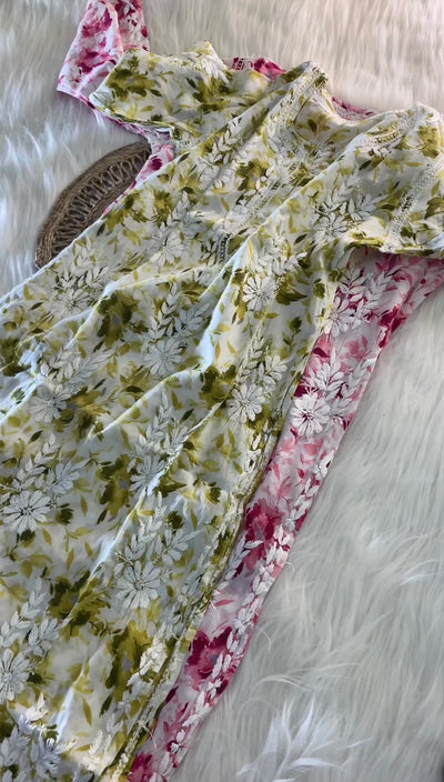 Hoor Green Mulmul Chikankari Kurta And Pant Set