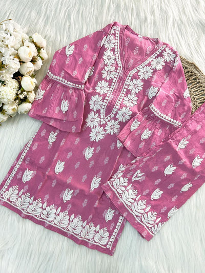 Aayat Handcrafted Designer Kids Chikankari Plazzo Set