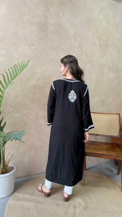 Raaha Black Long Rayon Straight Kurta