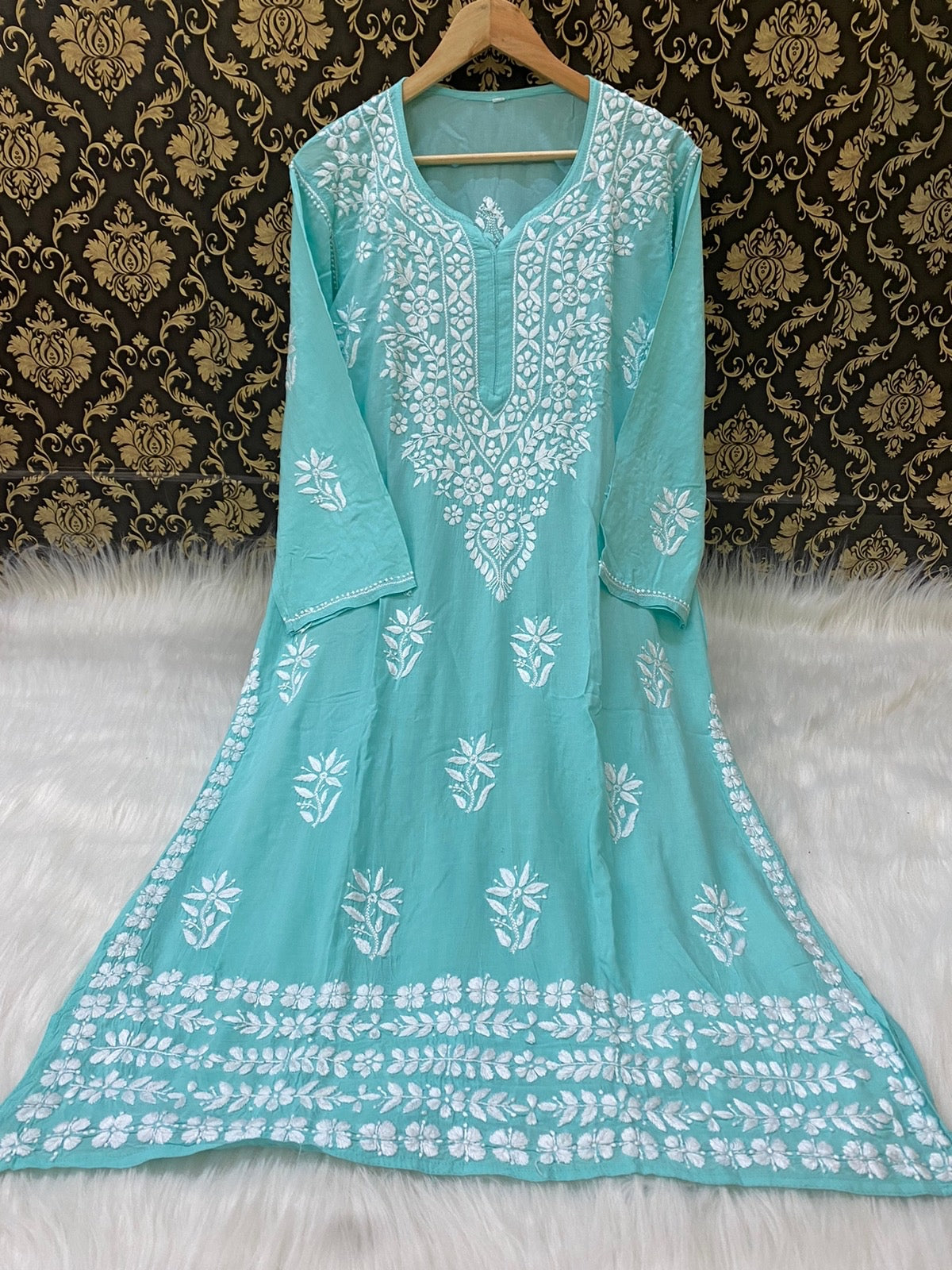 NAZAKAT HANDCRAFTED Sea Green MODAL KURTA AND PANT SET