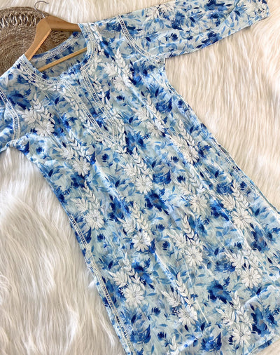 Hoor Handcrafted Blue Mulmul Chikankari Kurta And Pant Set