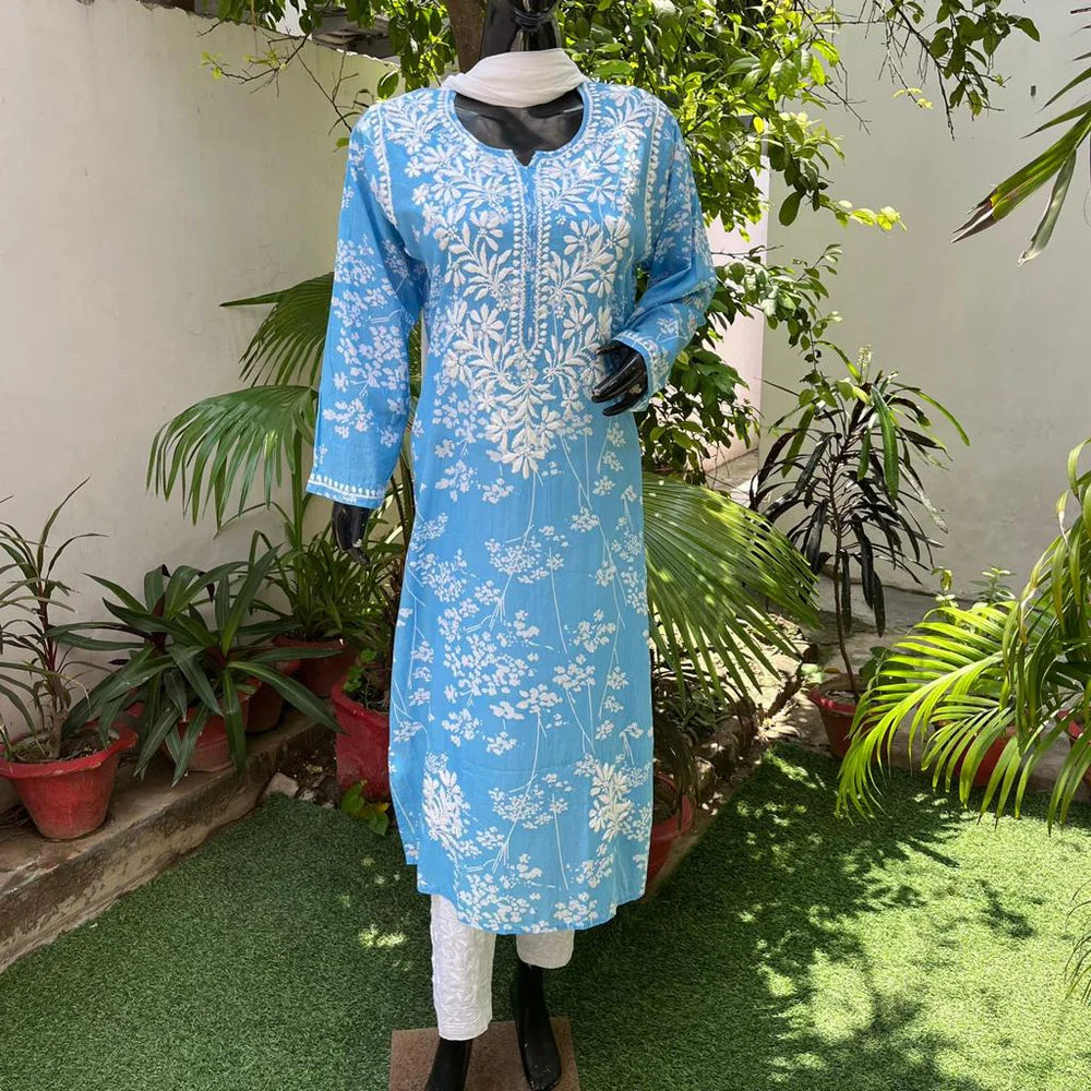 Pakizah Blue Mulmul Long Kurta