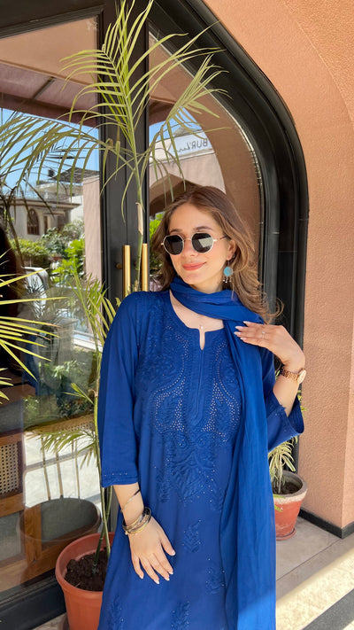 Chandani Premium Blue Rayon Mukaish Work Kurta Set