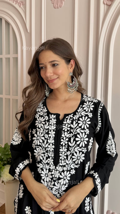 Aayat Premium Black Long Modal Straight Kurta