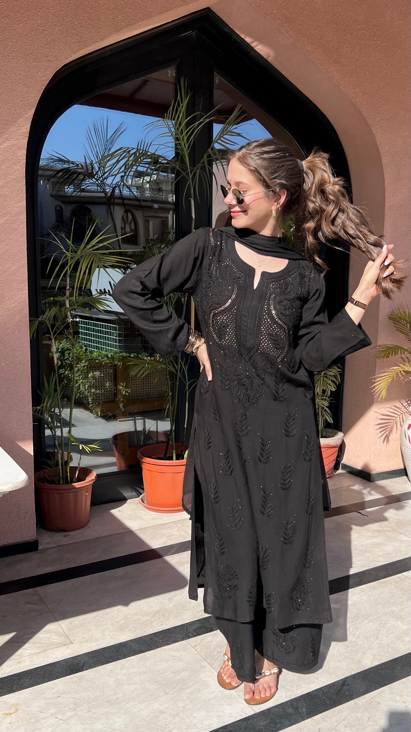Chandani Premium Black Rayon Mukaish Work Kurta Set