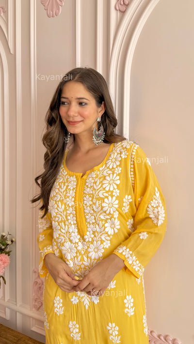 AAYAT PREMIUM Yellow LONG MODAL STRAIGHT KURTA