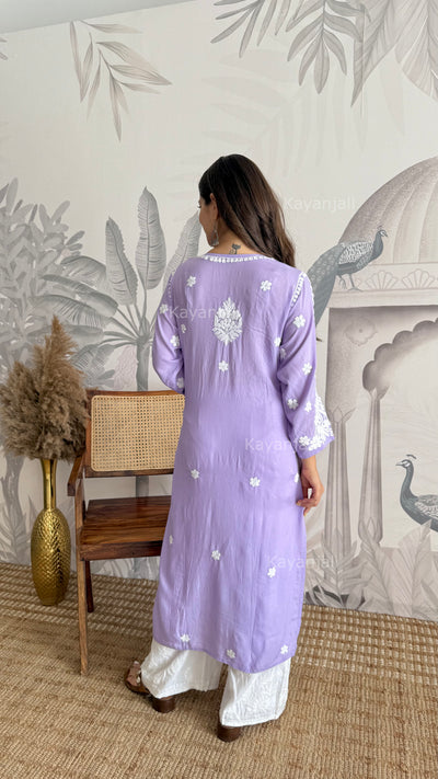 RAABTA PREMIUM DESIGNER LONG LAVENDER MODAL STRAIGHT KURTA