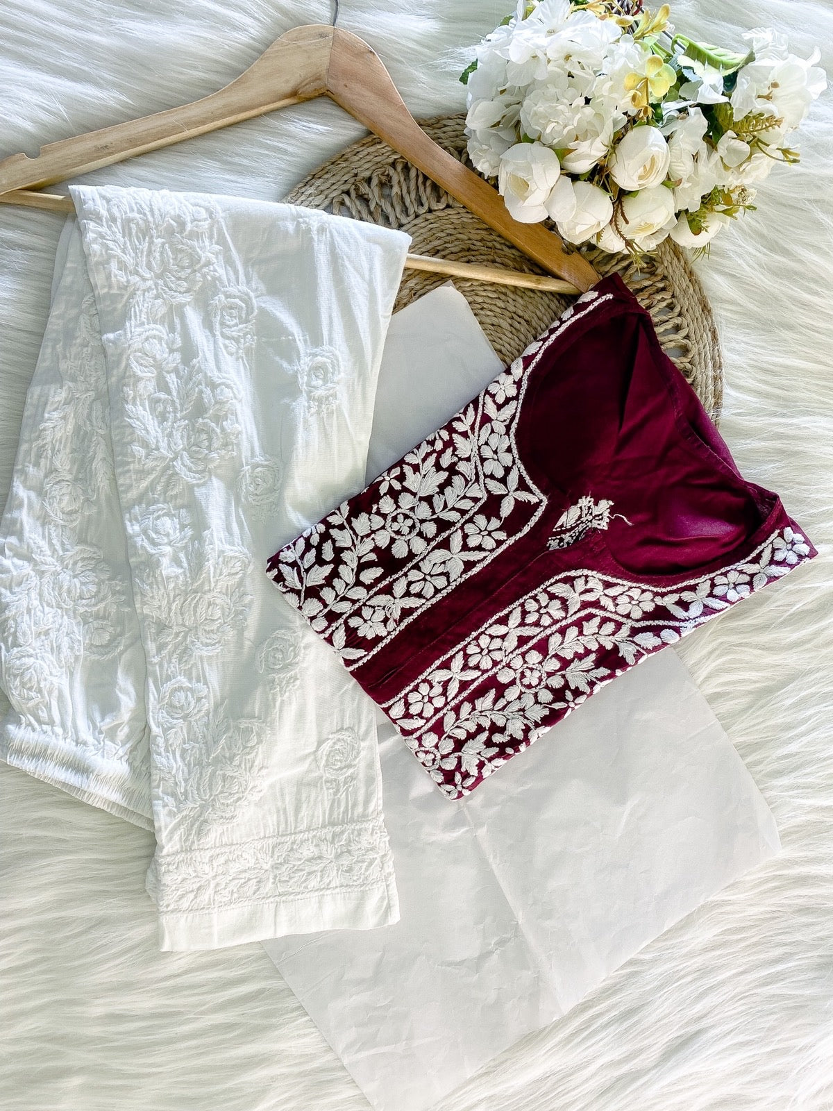 NAZAKAT HANDCRAFTED Maroon MODAL KURTA AND PANT SET