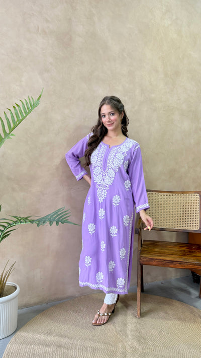Raaha Lavender Long Rayon Straight Kurta