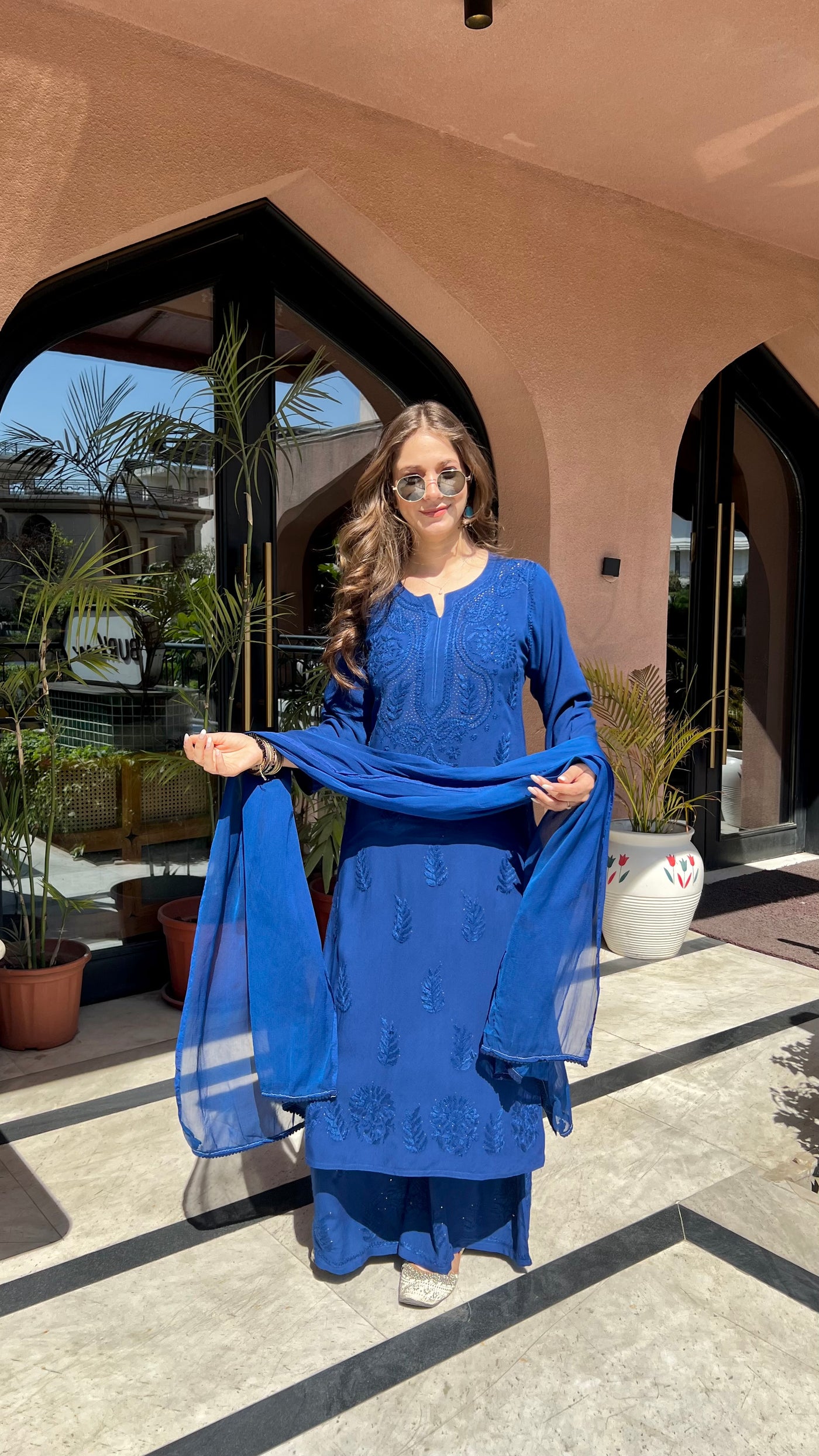 Chandani Premium Blue Rayon Mukaish Work Kurta Set